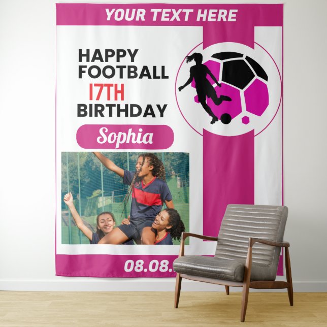 Pink Football Birthday, Football Girl Player  Tapestry (In Situ)