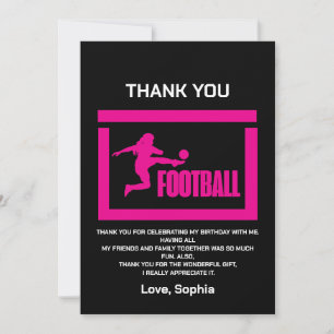 Pink Football Player Girl, Birthday Girl Team Thank You Card