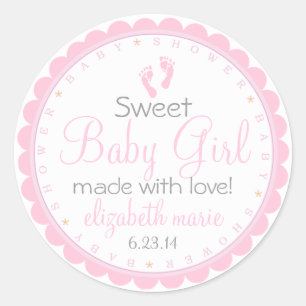 Pink Footprints- Baby Shower Favour Classic Round Sticker