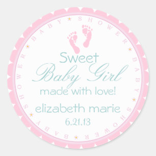 Pink Footprints Sweet Baby Girl Classic Round Sticker