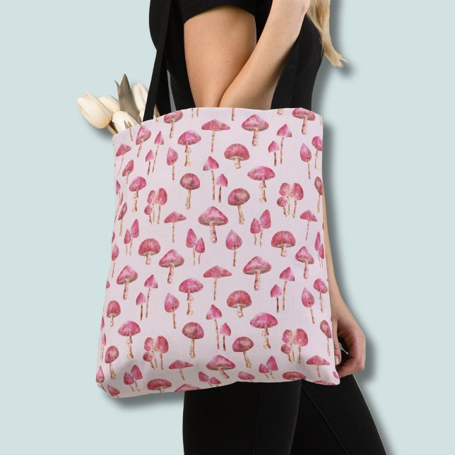 Pink  Forest Mushroom Pattern Tote Bag (pink mushroom pattern tote bag)