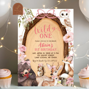Pink Forest Woodland Animal Birthday Invitation