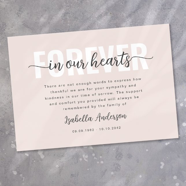 Pink Forever in Our Hearts Sympathy Funeral Thank You Card (Creator Uploaded)
