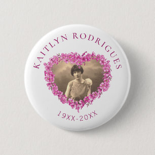Pink forget-me-not flowers heart photo memorial 6 cm round badge