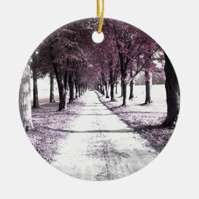 pink forrest gump road ceramic ornament (Front)