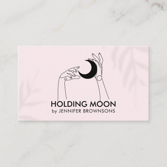 Pink Fortune Teller Touch Moon Crescent with Hands Business Card (Front)