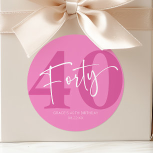 Pink Forty 40th Fortieth Birthday Party Favour Classic Round Sticker