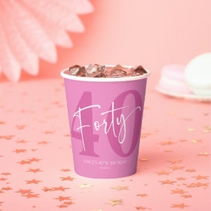 Pink Forty 40th Fortieth Birthday Party Paper Cups