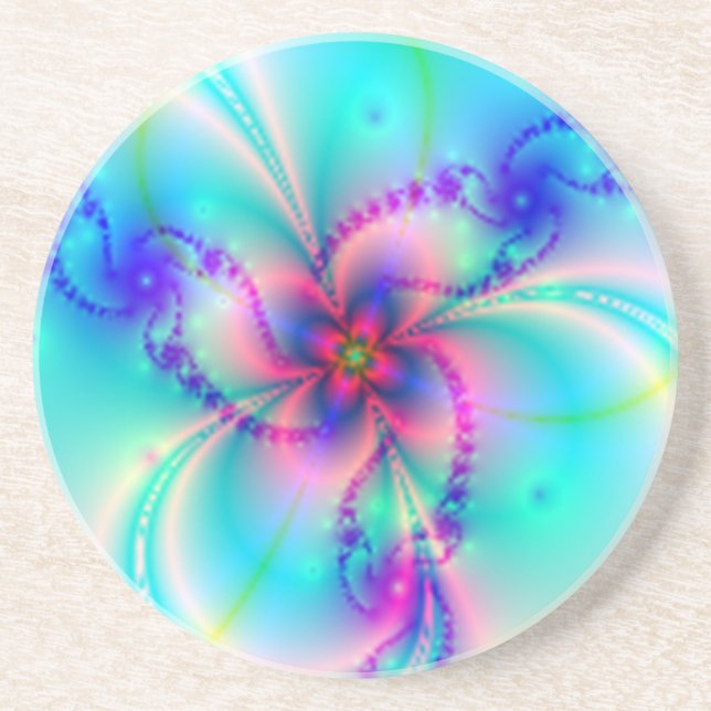 Pink Four Leaf Clover With Pastels Coaster (Front)