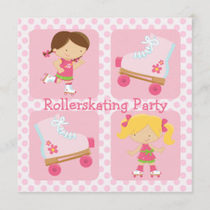 Pink Four Square Rollerskating Party Invitation