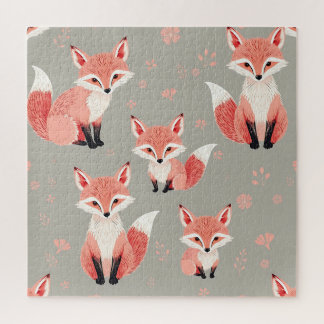 Pink Fox Baby Nursery Cute Woodland Animal Pattern Jigsaw Puzzle