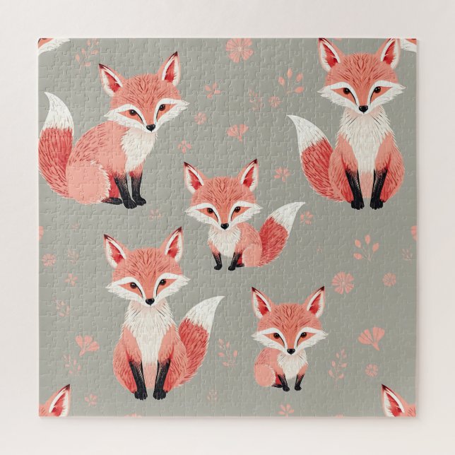 Pink Fox Baby Nursery Cute Woodland Animal Pattern Jigsaw Puzzle (Vertical)