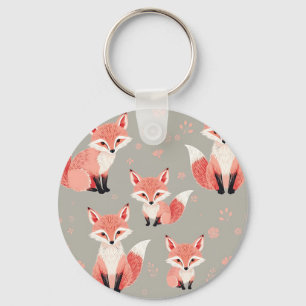 Pink Fox Baby Nursery Cute Woodland Animal Pattern Key Ring