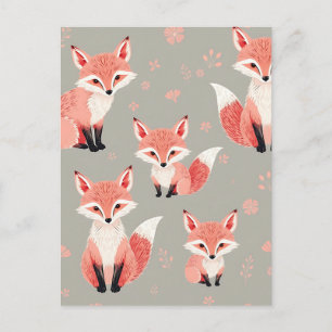 Pink Fox Baby Nursery Cute Woodland Animal Pattern Postcard
