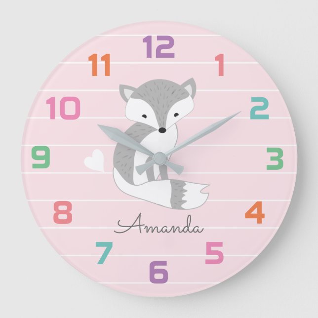 Pink Fox Nursery Decor Wall Clock (Front)