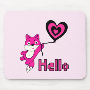 Pink fox with heart mouse pad