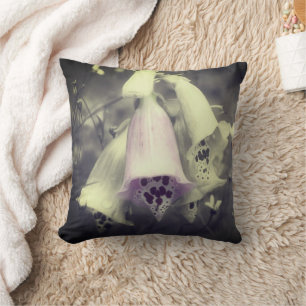Pink Foxglove Flower Black And White Partial Colou Cushion