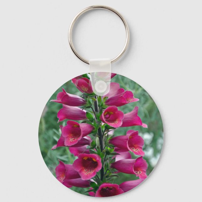 Pink foxglove flowers key ring (Front)