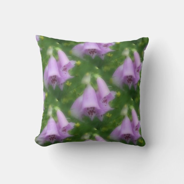Pink Foxglove Flowers Nature Art Pattern Cushion (Front)