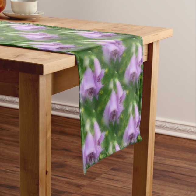 Pink Foxglove Flowers Nature Pattern Short Table Runner (In Situ)
