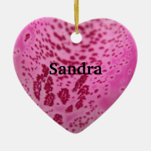 Pink Foxglove Petal Heart Custom Ceramic Ornament
