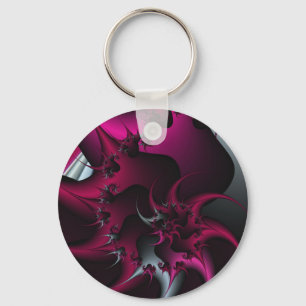 pink fractal art key ring