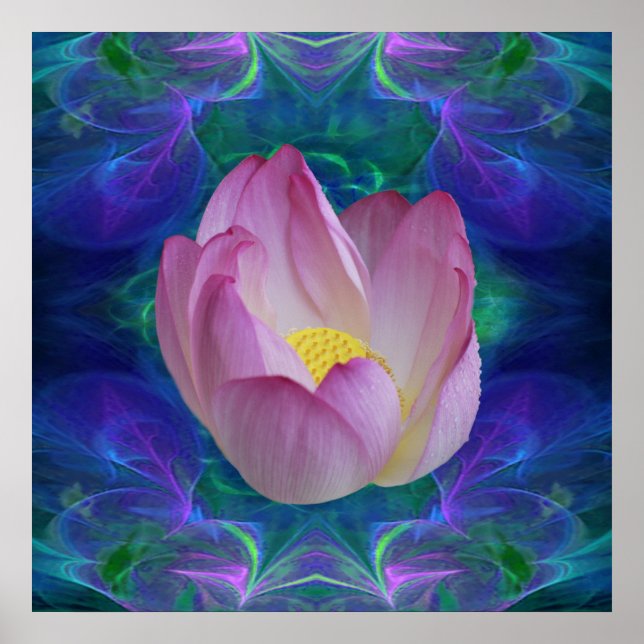 Pink fractal lotus flower poster (Front)