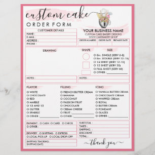 Pink Frame Bakery Cute Cake Order Form Flyer