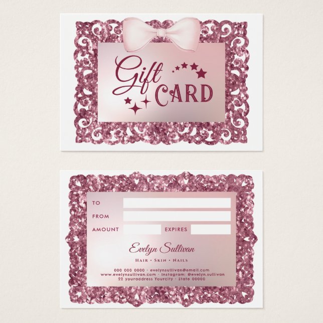 Pink Frame Bow Gift Card (Front & Back)