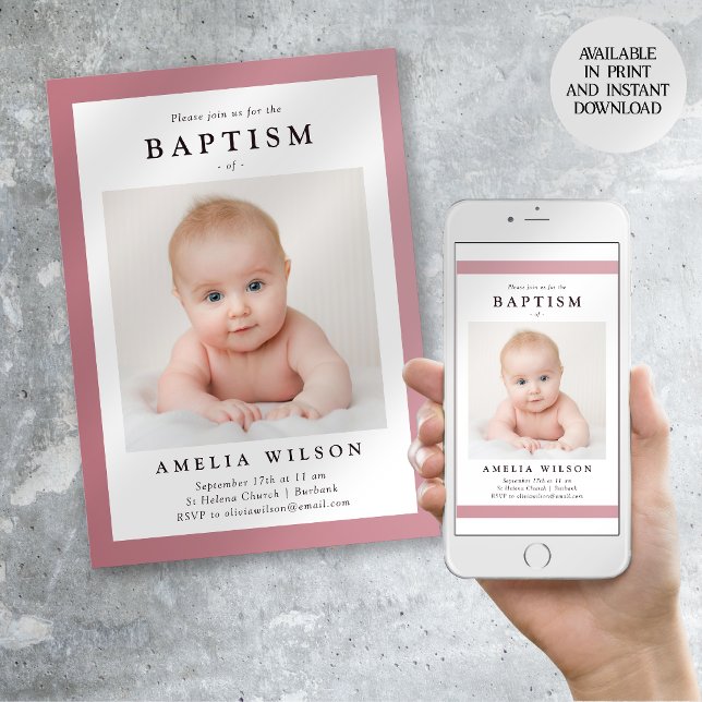 Pink Frame Simple Baptism Invitation (Creator Uploaded)
