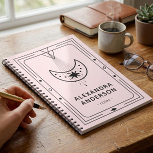 Pink Framed Celestial Starry Crescent Moon Notebook