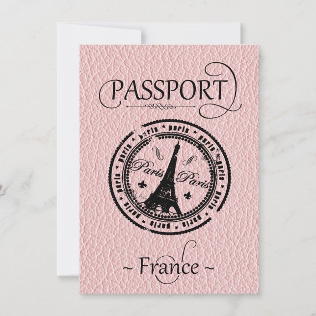 Pink France Passport Party Save the Date Card (Front)