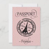 Pink France Passport Party Save the Date Card