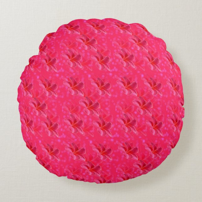 Pink Frangipani Blush Pattern, Round Cushion (Front)