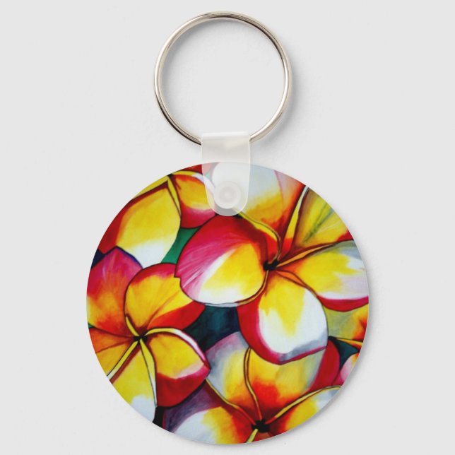 Pink Frangipani flower by Sacha Grossel Art Key Ring (Front)