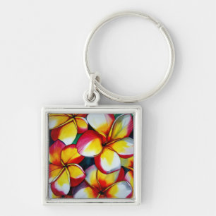 Pink Frangipani flower by Sacha Grossel Art Key Ring