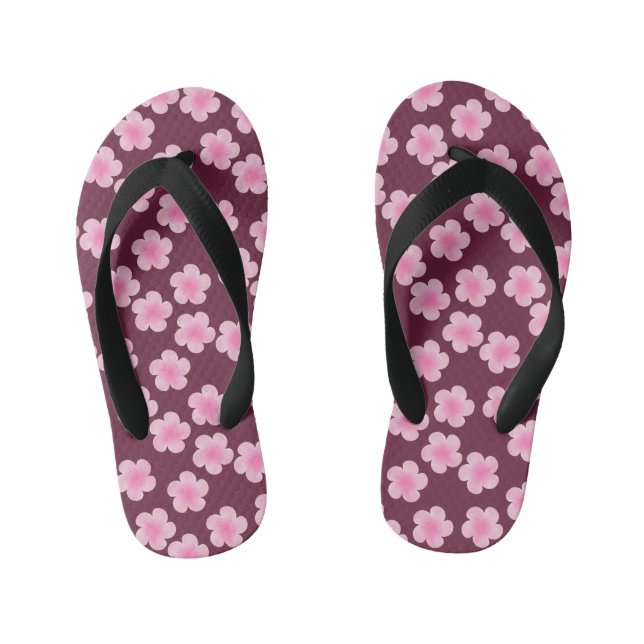 Pink Frangipani Flower Seamless Pattern Kid's Thongs (Footbed)