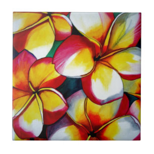 Pink Frangipani flower tile by Sacha Grossel Art