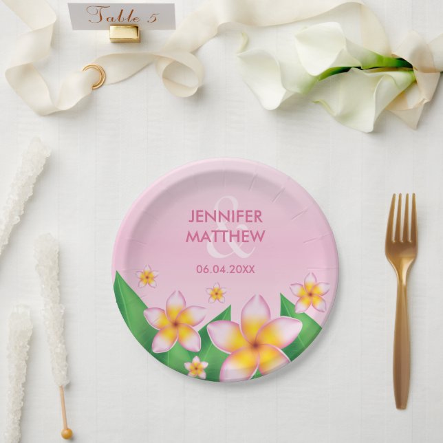 Pink Frangipani Flowers Tropical Wedding Paper Plate (Wedding)