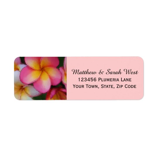 Pink Frangipani Plumeria Tropical Flowers Return Address Label