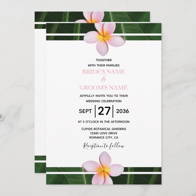 Pink Frangipani Plumeria Wedding Invitations (Front/Back)