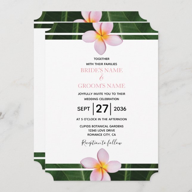 Pink Frangipani Plumeria Wedding Invitations (Front/Back)