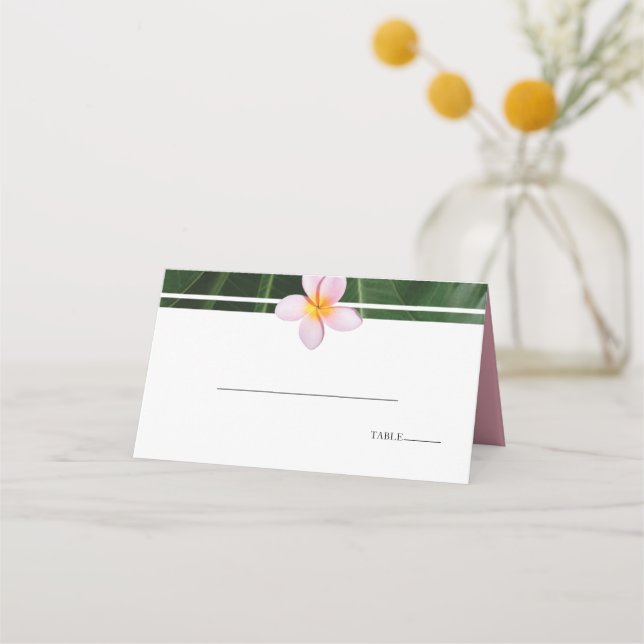 Pink Frangipani Plumeria Wedding  Place Card (Front)