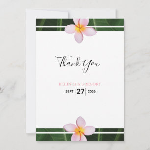Pink Frangipani Plumeria Wedding Thank You Card