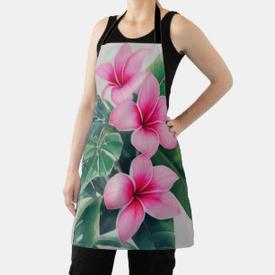 Pink Frangipani Watercolor Flower Apron