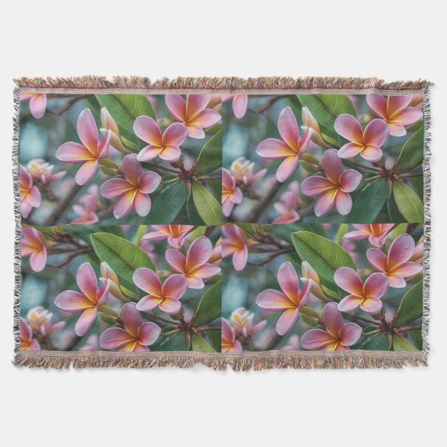 Pink Frangipanis Blooming:  Throw Blanket (Front)