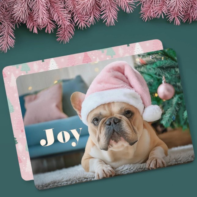 Pink French Bulldog Foil Christmas Holiday Card (Creator Uploaded)