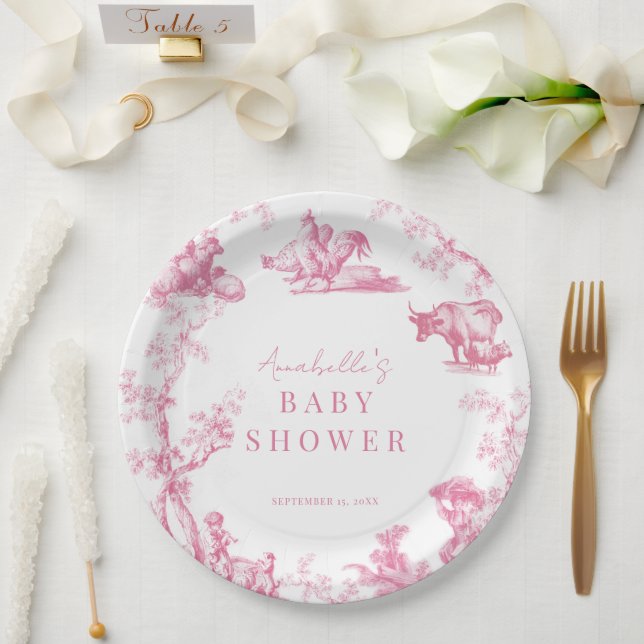 Pink French Country Farm Animal Girl Baby Shower Paper Plate (Wedding)