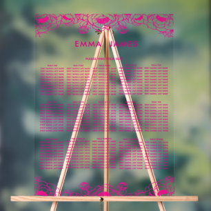 pink French  floral garden wedding seating chart