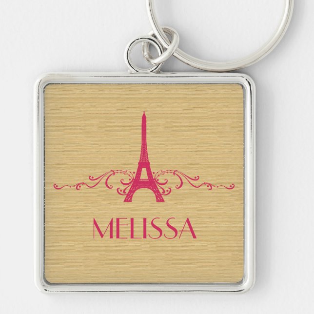 Pink French Flourish Premium Keychain (Front)
